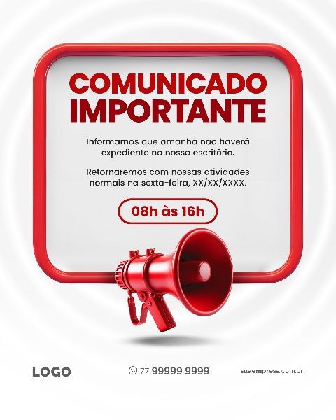 SOCIAL MEDIA PARA AVISOS E COMUNICADOS - VERMELHO