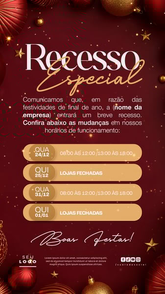 HORÁRIO DE FUNCIONAMENTO / RECESSO