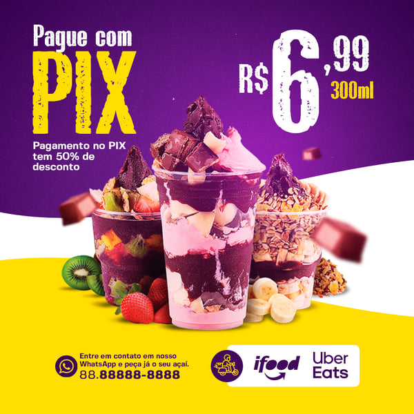 DESOCONTO DE 50% NO SEU AÇAÍ AÇAITERIA SOCIAL MEDIA PSD EDITÁVEL