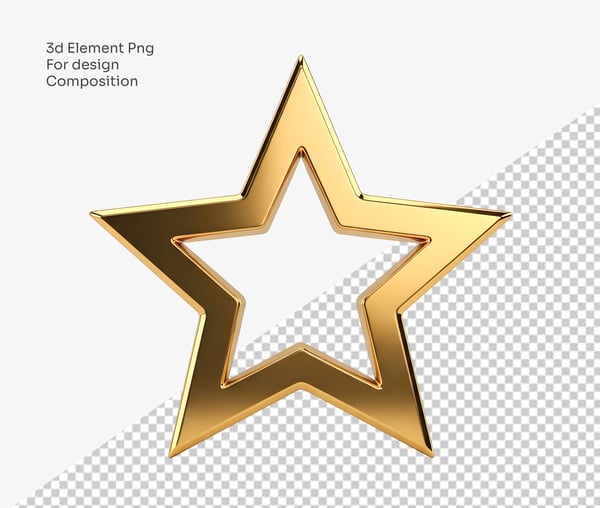 ESTRELA LISA COM MOLDURA EM 3D DOURADA COM FUNDO TRANSPARENTE