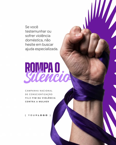 Rompa o Silêncio Agosto Lilás Punho Erguido com Fita PSD Editável