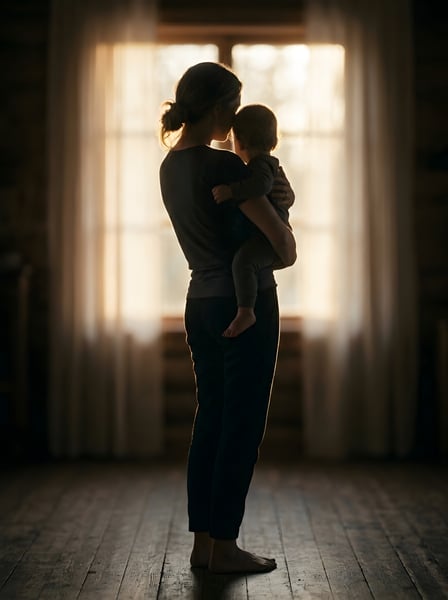 Mãe segurando um filho no colo silhueta 4