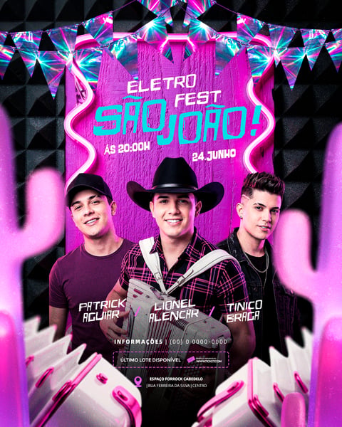Flyer de Show São João Eletro Fest Junho Festa  Evento PSD Editável