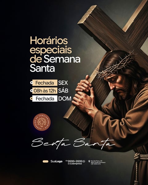 HORÁRIO DE FUNCIONAMENTO SEMANA SANTA INFORMATIVO SOCIAL MEDIA PSD EDITÁVEL 1