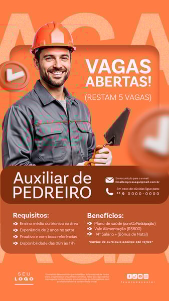 RECRUTAMENTO EMPREGO TEMOS VAGAS ABERTAS CONTRATAÇÃO STORY SOCIAL MEDIA PSD EDITÁVEL 12