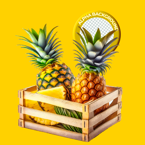 ELEMENTO CAIXOTE COM ABACAXI COMPOSIÇÃO PNG TRANSPARENTE SEM FUNDO
