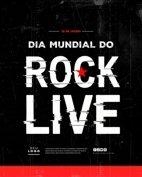 DIA MUNDIAL DO ROCK 13 DE JULHO SOCIAL MEDIA POST EDITÁVEL