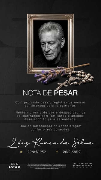 Nota de Pesar Falecimento Luto Story Social Media PSD Editável 1