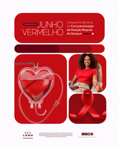 JUNHO VERMELHO CAMPANHA NACIONAL DE CONSCIENTIZAÇÃO DA DOAÇÃO REGULAR DE SANGUE SOCIAL MEDIA PSD EDITÁVEL 1