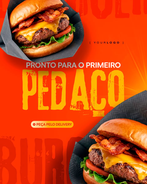 DOIS HAMBÚRGUERES COM BACON POST DE DELIVERY REDES SOCIAIS PSD EDITÁVEL