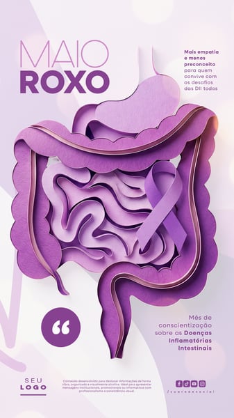 Maio Roxo Campanha de Conscientização sobre as Doenças Inflamatórias Intestinais DII Story Social Media PSD Editável 2