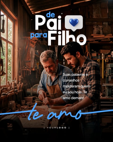 POST DE PAI PARA FILHO DIA DOS PAIS OFICINA DE CARPINTARIA ESTILO EDITORIAL PSD EDITÁVEL