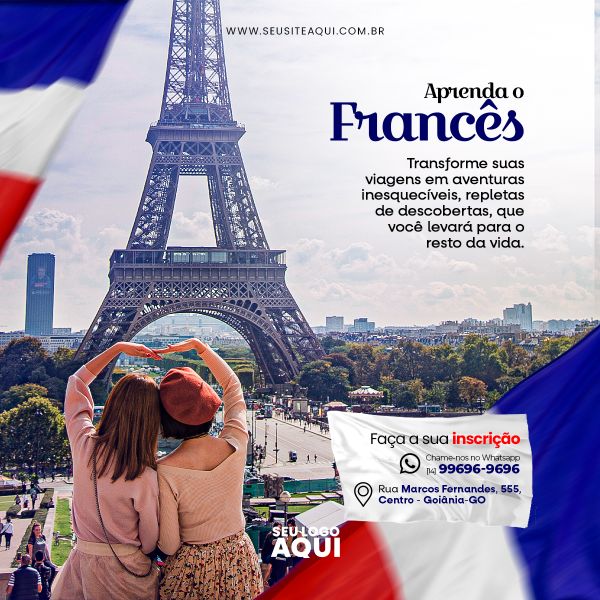 AULAS DE FRANCÊS | ESCOLA DE IDIOMAS | PSD EDITÁVEL