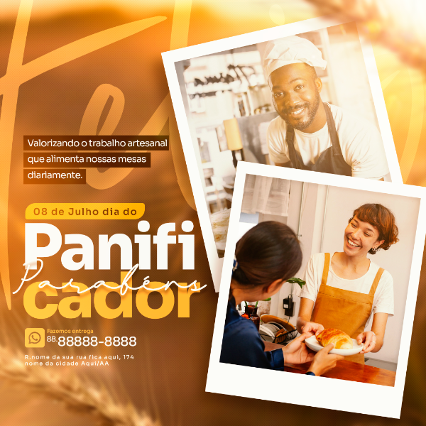 HOJE É SEU DIA PANIFICADOR PARABÉNS FEED PANIFICADORA SOCIAL MEDIA PSD