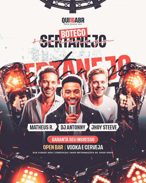 FLYER PARA EVENTO BALADA SERTANEJA PSD EDITÁVEL