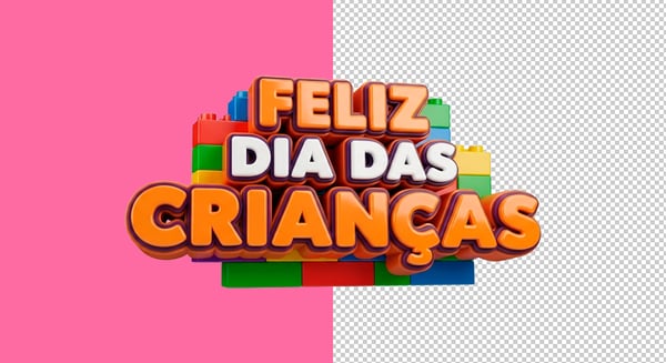 SELO 3D LEGOS FELIZ DIA DAS CRIANÇAS PNG TRANSPARENTE