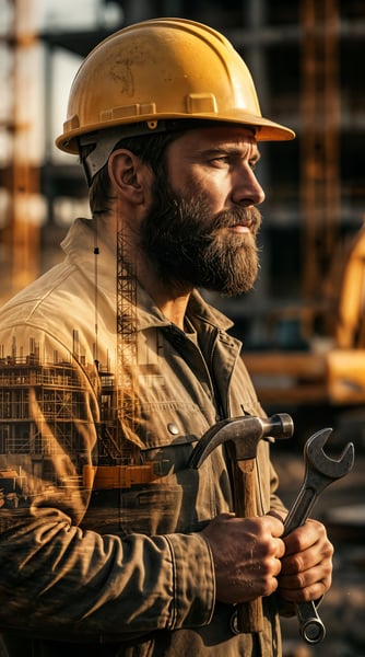 TRABALHADOR DE CONSTRUÇÃO COM UNIFORME E EQUIPAMENTO 10