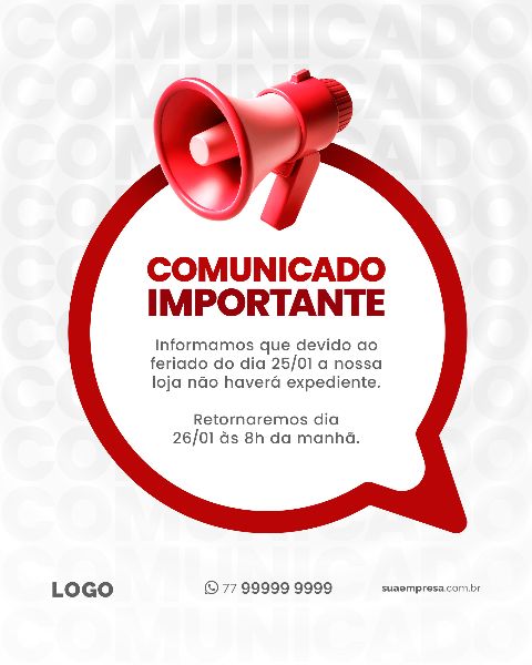 SOCIAL MEDIA PARA AVISOS E COMUNICADOS - VERMELHO