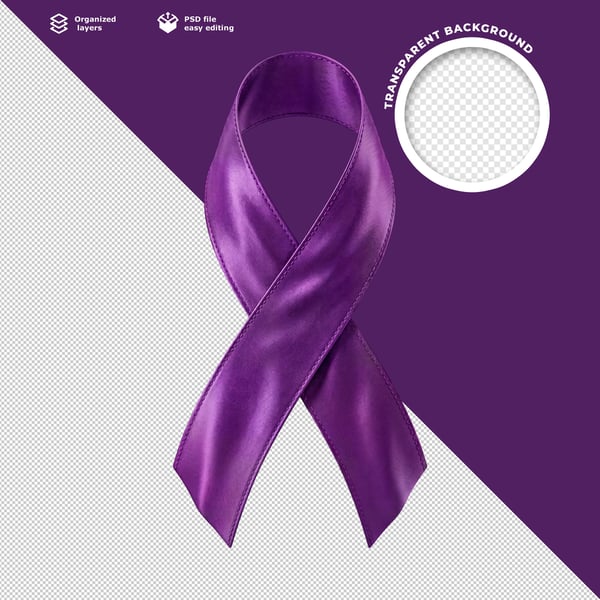 FAIXA DE CONSCIENTIZAÇÃO VIOLETA 3D BRILHANTE COM TEXTURA SUTIL E FUNDO PRETO