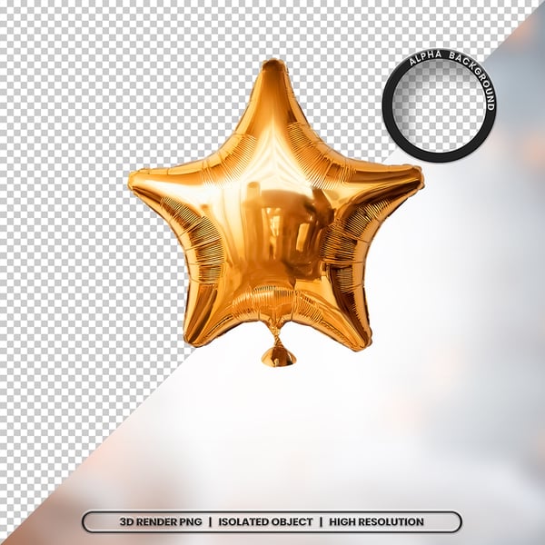 3D RENDER BALÃO METALIZADO ESTRELA DOURADO ELEMENTO ÍCONE PSD PNG