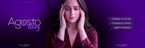AGOSTO LILÁS CAMPANHA MÊS DA CONSCIENTIZAÇÃO PELO FIM DA VIOLÊNCIA CONTRA A MULHER SOCIAL MEDIA FLYER PSD EDITÁVEL
