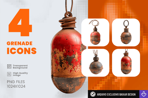 PACK 4 ÍCONES DE GRANADAS ANTIGAS - ELEMENTO PARA COMPOSIÇÃO