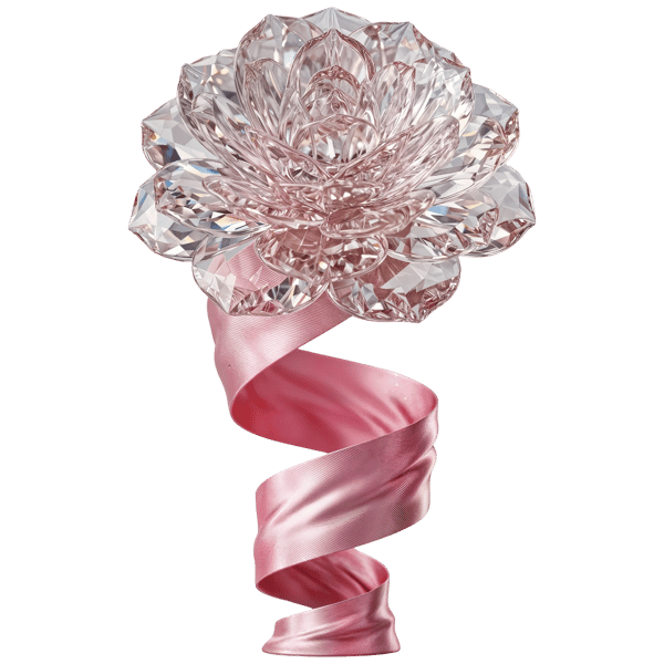 PINK CRYSTAL FLOWER SCULPTURE ATOP A SILKY RIBBON