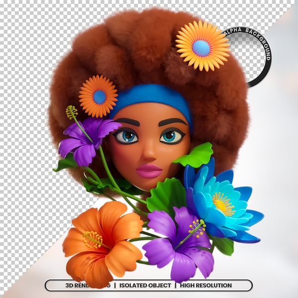 MULHER NEGRA AFRO ELEMENTO PSD PNG