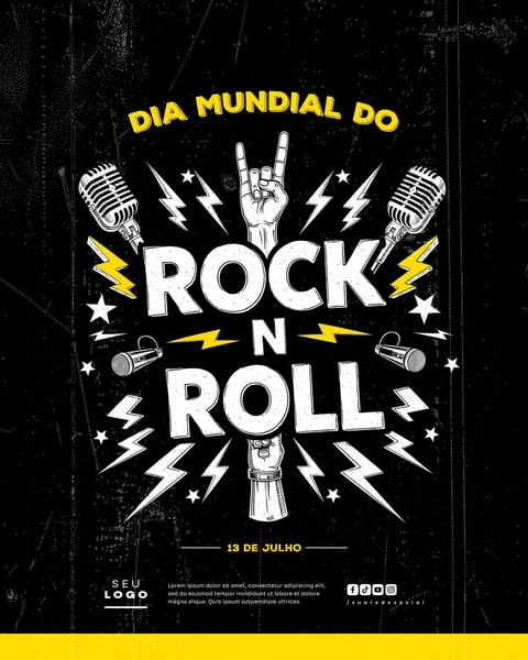 DIA MUNDIAL DO ROCK 13 DE JULHO SOCIAL MEDIA POST EDITÁVEL