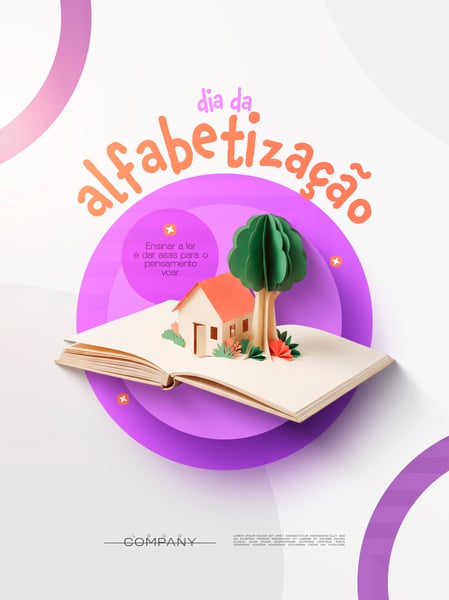 DIA DA ALFABETIZAÇÃO LIVRO E EDUCAÇÃO SOCIAL MEDIA FLYER PSD EDITÁVEL