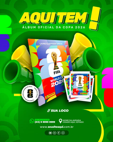 Aqui Tem Álbum Oficial Copa do Mundo 2026 PSD Editável