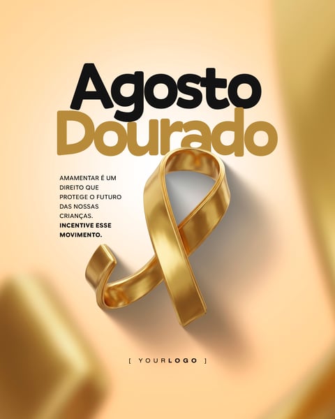 AGOSTO DOURADO LAÇO DE CONSCIENTIZAÇÃO METÁLICO 3D POST PSD EDITÁVEL