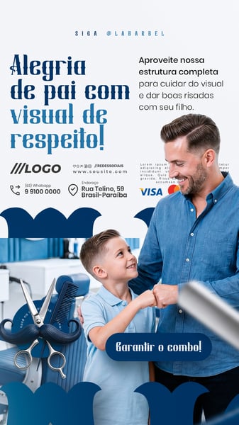 VISUAL DE RESPEITO CABELO E BARBA BARBEARIA DIA DOS PAIS STORY SOCIAL MEDIA PSD EDITÁVEL