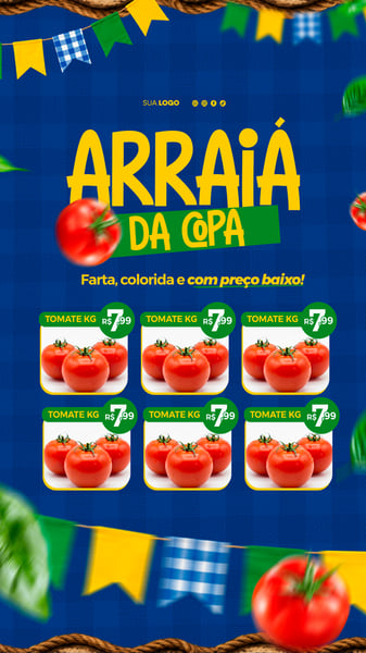 ARRAIÁ DA COPA DO MUNDO FUTEBOL BRASIL Hortifruti PRODUTOS STORY FESTA JUNINA