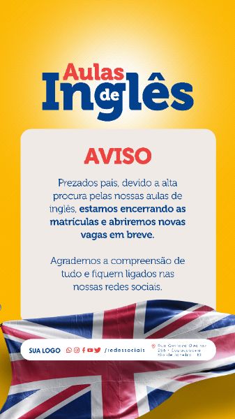 STORY - AULAS DE INGLÊS - AVISO VAGAS