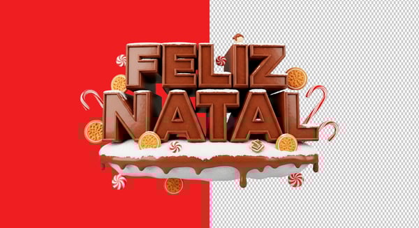 SELO 3D FELIZ NATAL EM FORMATO DE CHOCOLATE E DOCES PNG TRANSPARENTE