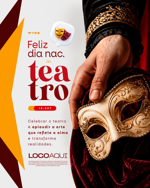 DIA NACIONAL DO TEATRO COM MÁSCARA SOCIAL MEDIA FLYER PSD EDITÁVEL