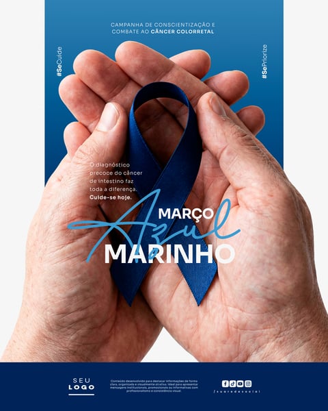 MARÇO AZUL MARINHO CAMPANHA DE CONSCIENTIZAÇÃO SOBRE PREVENÇÃO E DIAGNÓSTICO PRECOCE DO CÂNCER COLORRETAL SOCIAL MEDIA PSD EDITÁVEL 5