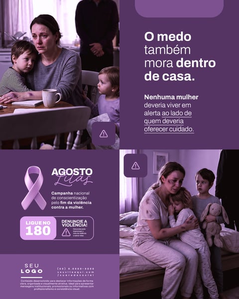 AGOSTO LILÁS CAMPANHA DE CONSCIENTIZAÇÃO E COMBATE PELO FIM DA VIOLÊNCIA CONTRA A MULHER SOCIAL MEDIA PSD EDITÁVEL 3