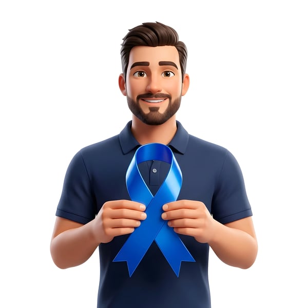 MAN HOLDING BLUE AWARENESS RIBBON SUPPORT