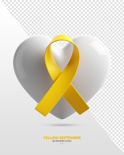 Icone coração e laço para campanha de Setembro Amarelo 3D Render Isolado