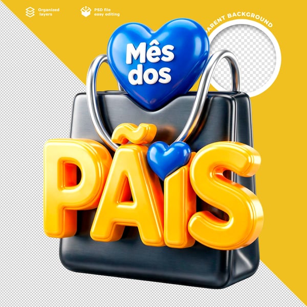 POST FEED DIA DOS PAIS MODERNO ESTILO 3D AMARELO AZUL PSD EDITÁVEL