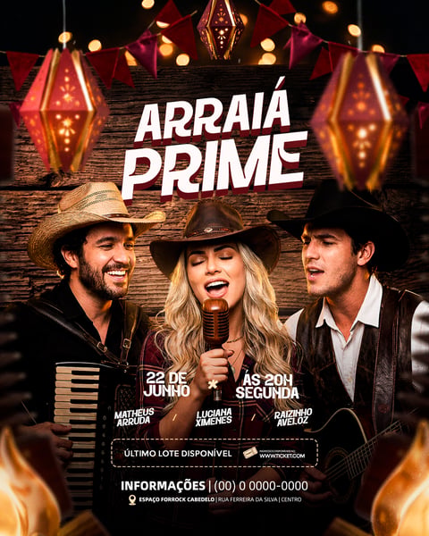Flyer de Show São João Arraiá Prime Junho Festa Evento PSD Editável 4
