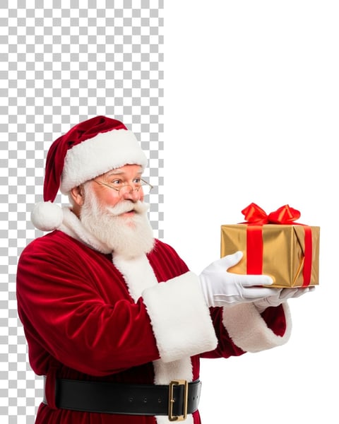 IMAGEM DE COMPOSIÇÃO PAPAI NOEL COM CARTAZ PRESENTE NAS MÃOS EM PNG