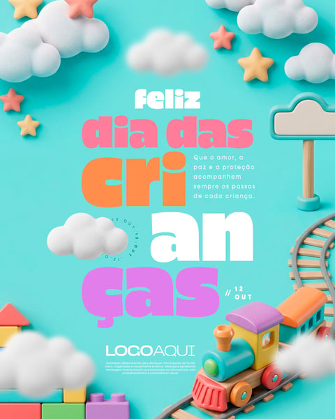 DIA DAS CRIANÇAS TREM E BLOCOS SOCIAL MEDIA FLYER PSD EDITÁVEL
