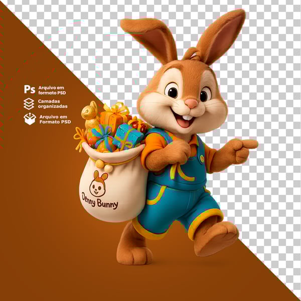 RDI COELHO APONTANDO PARA O LADO COM EXPRESSÃO ANIMADA ELEMENTO 3D PNG