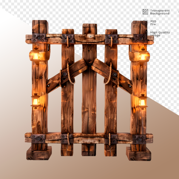 CERCA DE MADEIRA COM LUZ - ELEMENTO 3D PARA COMPOSIÇÃO - WOOD