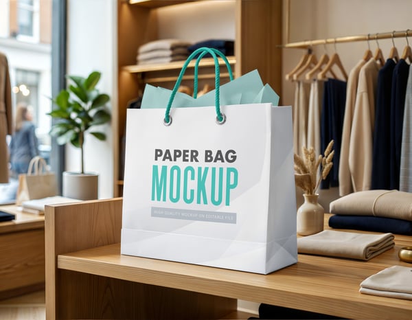 SACOLA DE PAPEL MOCKUP PSD EDITÁVEL