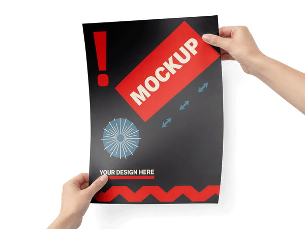 Poster mockup em mãos composição minimalista