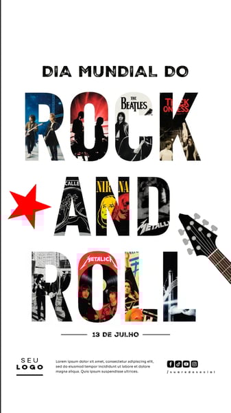 DIA MUNDIAL DO ROCK 13 DE JULHO SOCIAL MEDIA POST EDITÁVEL STORY